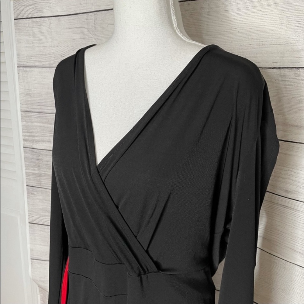 Black & Red Large Open Slit Leg Long Sleeve Stretch Jumpsuit 2X